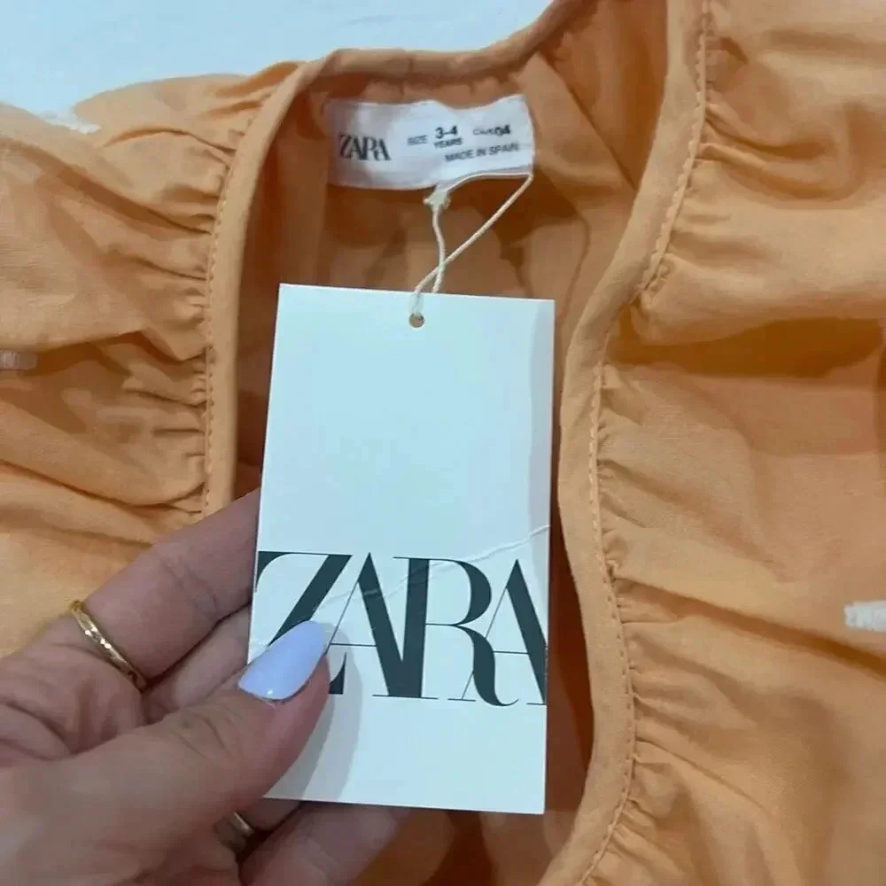 Zara Kids dress embroidered eyelet floral scalloped collar flower toddler peachy